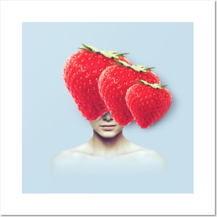 Strawberry head portrait Posters and Art